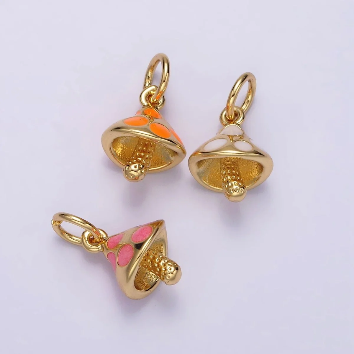 14k gold filled white orange pink enamel dotted mushroom charm n1519 n1521 787434