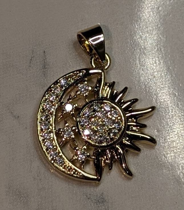 24K Gold Filled Sun and Moon Charm- Micro Pave Celestial Sunshine Charm