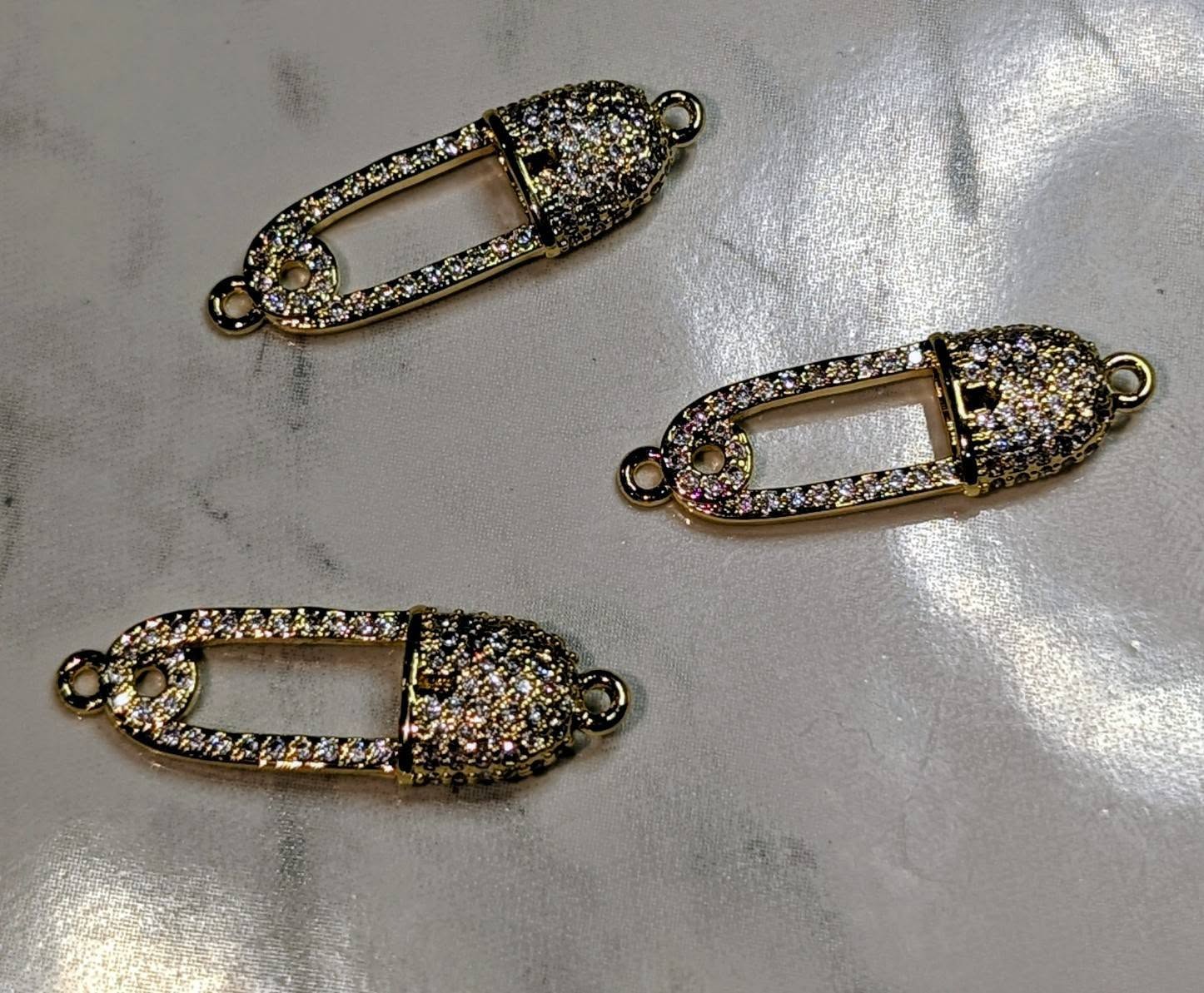 Pave Gold Tone Safety Pin Connectors