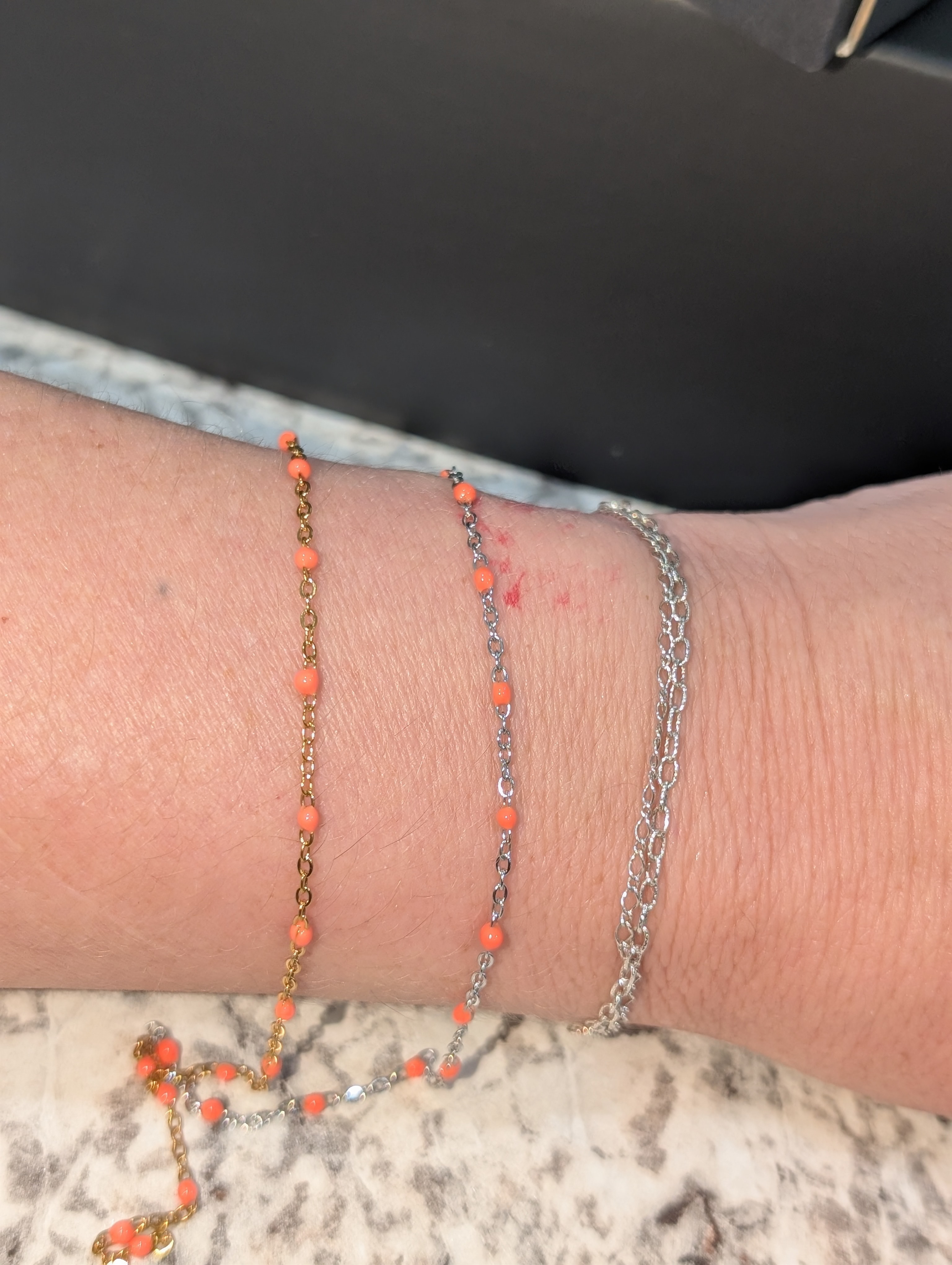 Stainless Steel Orange Satellite Chain. Priced per foot. Silver Tone
