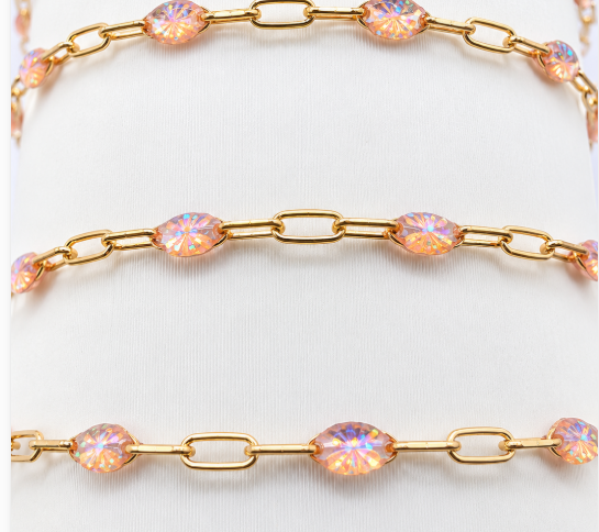 Peach Crystal Paperclip Chain. Priced per foot